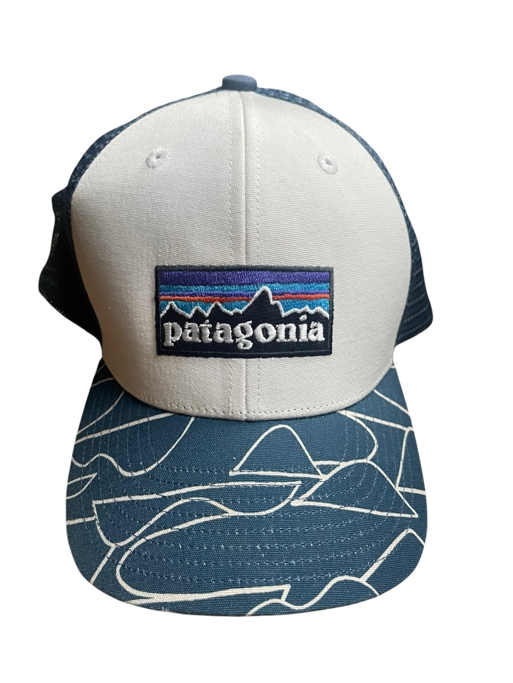 Patagonia Youth Trucker Hat Snapback Mesh Mountaineer Logo One Size Blue White